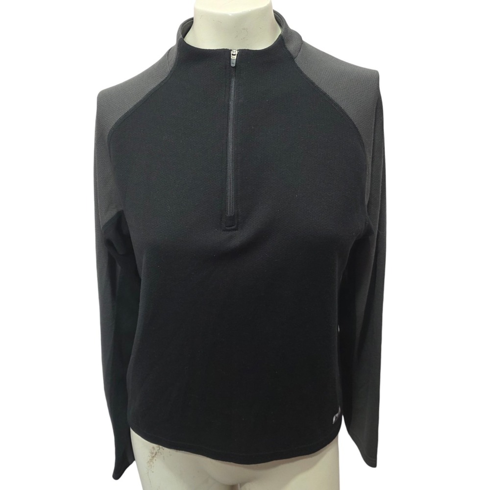 REI‎ 1/4 Zip Fleece Pullover Jacket Black Gray Long Sleeve Outdoor Women's M